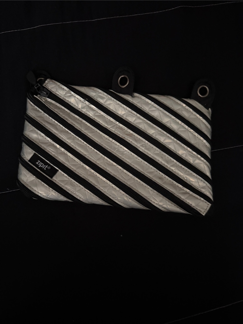 ZIPIT Kids Diagonal Stripe Silver and Black Pouch
